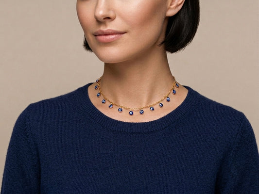 Choker Olho Grego Azul Banhada a Ouro