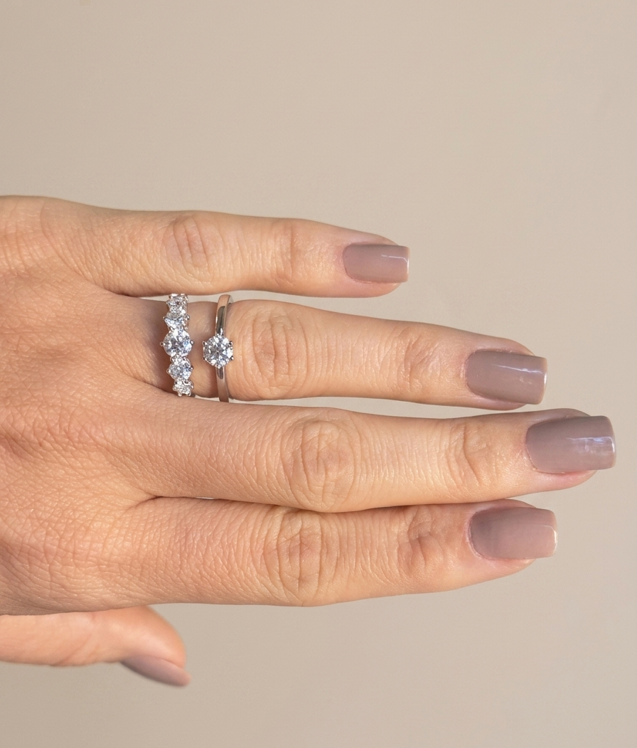 Anel Solitário Redondo Moissanite em Prata 925]