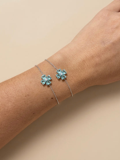 Pulseira Trevo com Zircônias Azuis em Prata 925