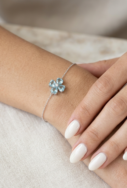 Pulseira Trevo com Zircônias Azuis em Prata 925