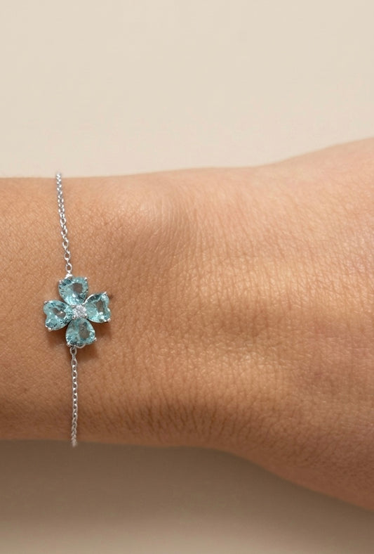 Pulseira Trevo com Zircônias Azuis em Prata 925