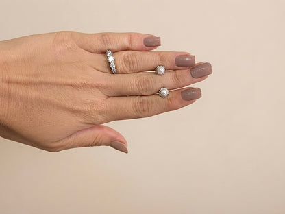 Conjunto Pérola com Halo de Zircônias em Prata 925