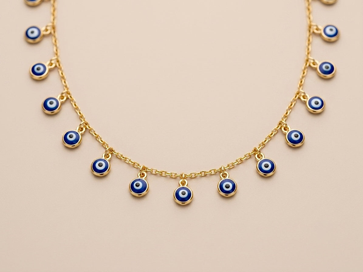 Choker Olho Grego Azul Banhada a Ouro