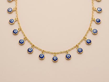 Choker Olho Grego Azul Banhada a Ouro