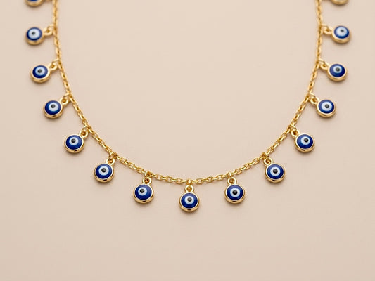 Choker Olho Grego Azul Banhada a Ouro