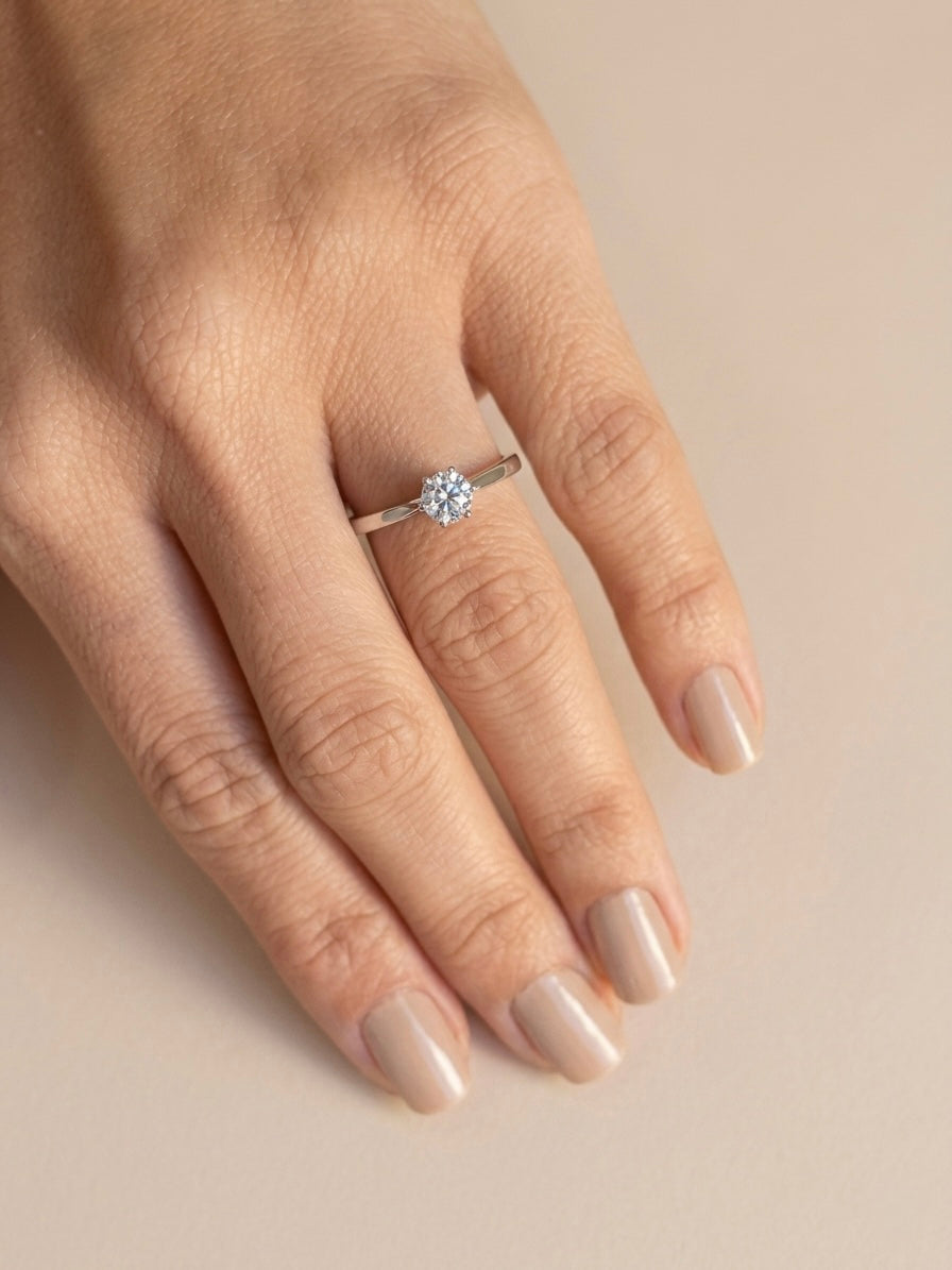 Anel Solitário Redondo Moissanite em Prata 925]