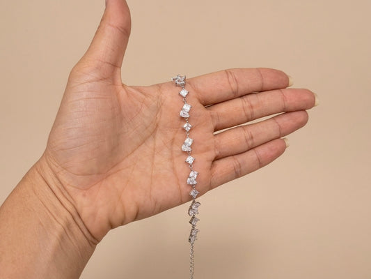 Pulseira Riviera Gota e Quadrado em Prata 925