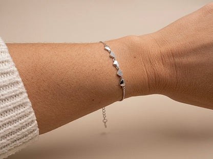Pulseira Corações Cravejados Prata 925