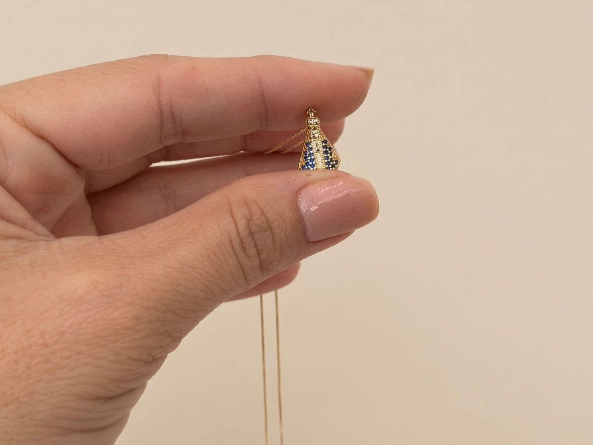 Colar Nossa Senhora Cravejado Banhado a Ouro 18k