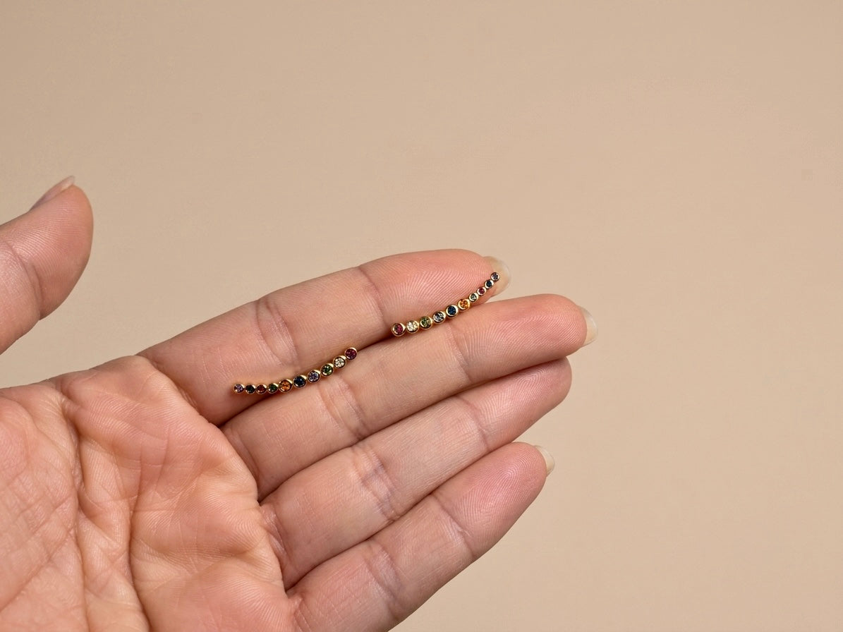 Brinco Ear Cuff Colorido Banhado a Ouro