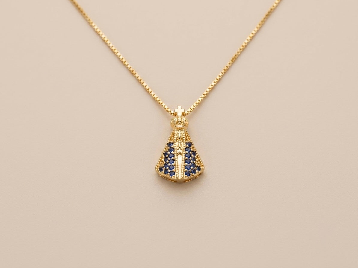 Colar Nossa Senhora Cravejado Banhado a Ouro 18k