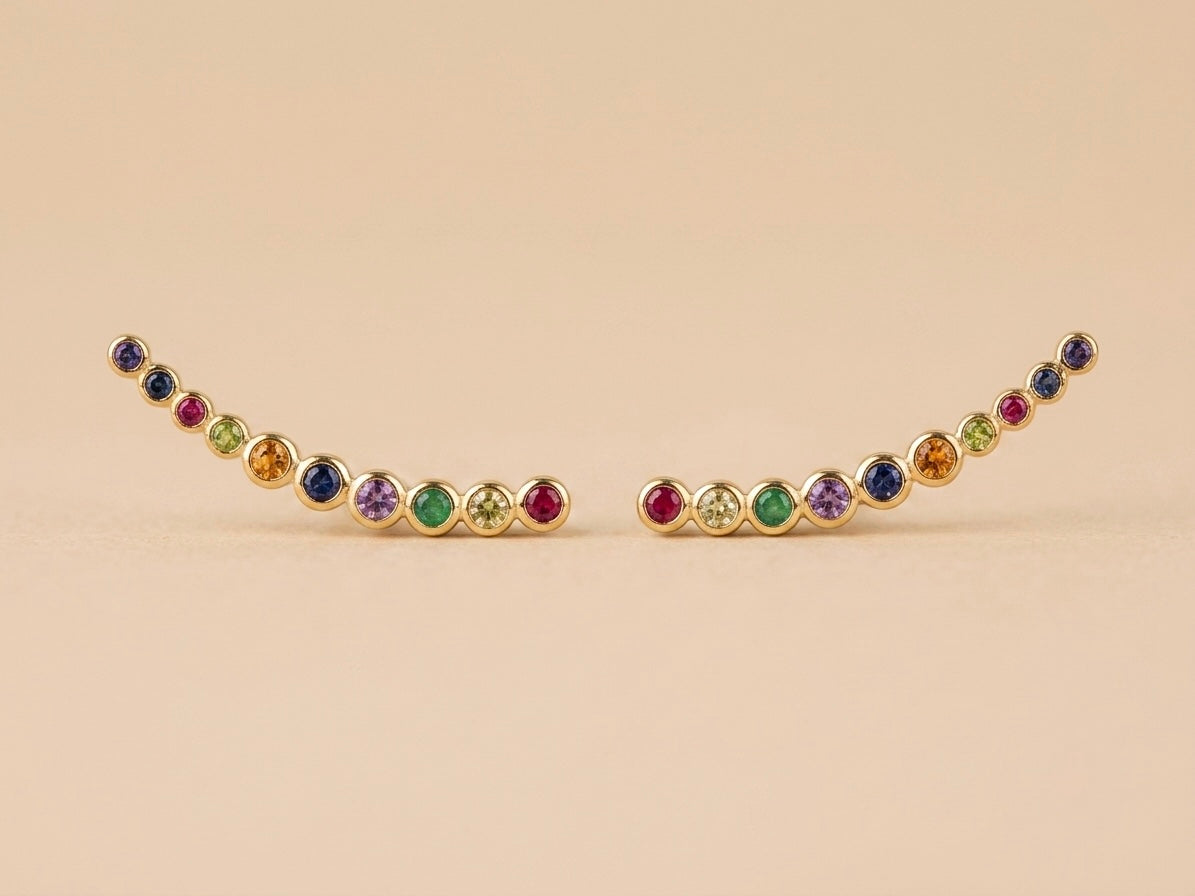 Brinco Ear Cuff Colorido Banhado a Ouro