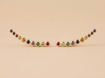 Brinco Ear Cuff Colorido Banhado a Ouro