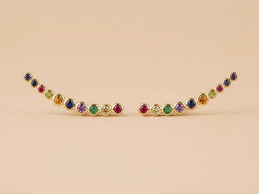 Brinco Ear Cuff Colorido Banhado a Ouro