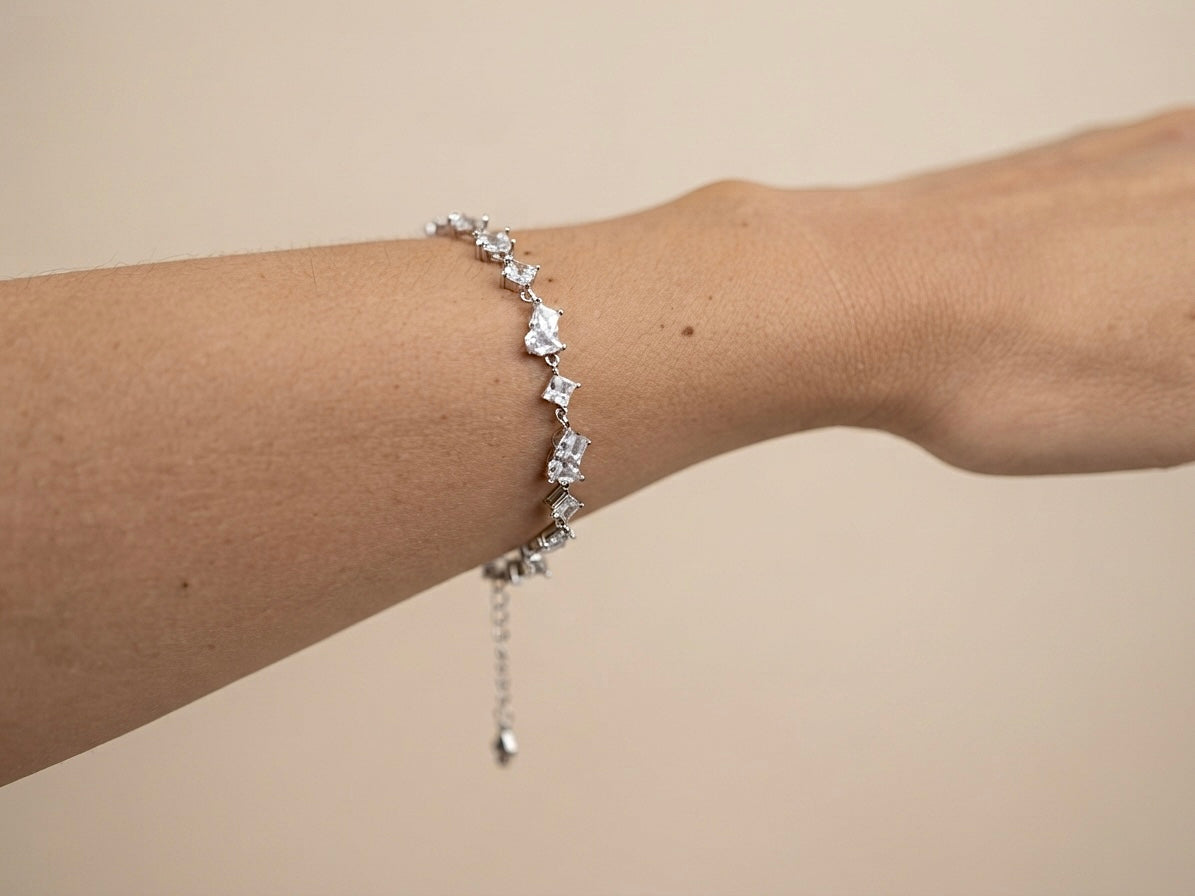 Pulseira Riviera Gota e Quadrado em Prata 925