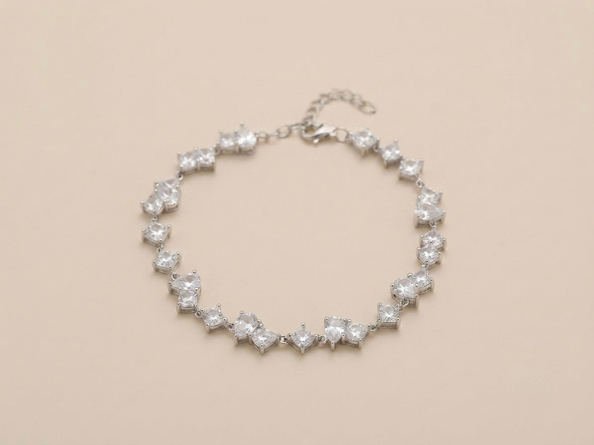 Pulseira Riviera Gota e Quadrado em Prata 925