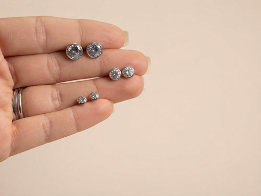 Trio de Brincos Zircônia em Aço