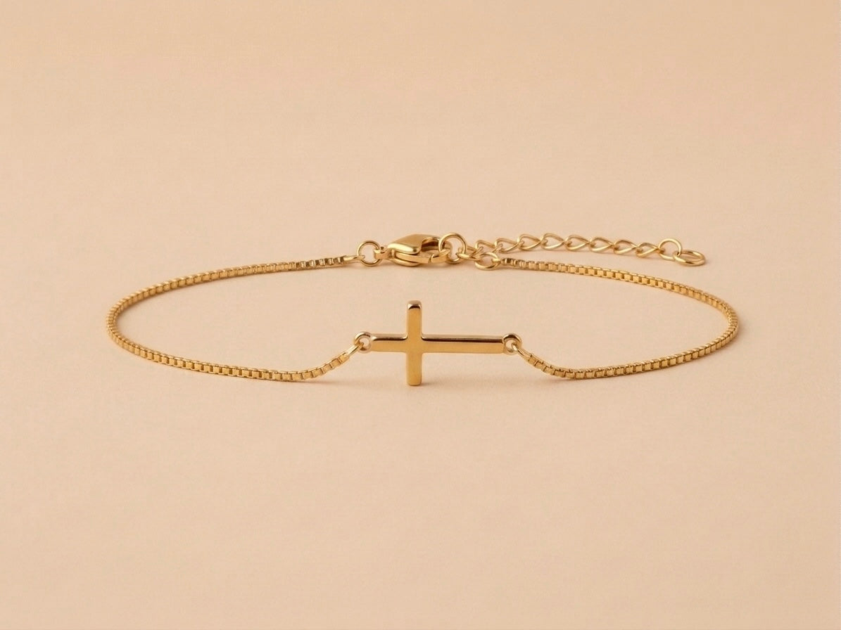 Pulseira Cruz Banhada a Ouro 18k