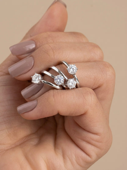 Anel Solitário Redondo Moissanite em Prata 925]