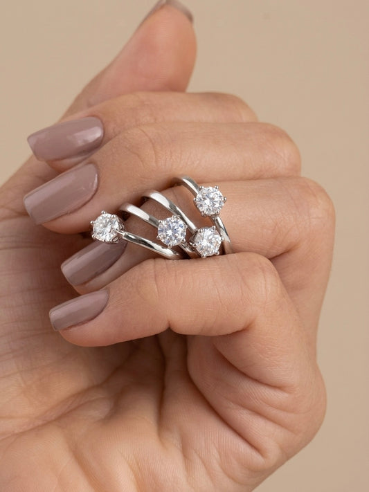 Anel Solitário Redondo Moissanite em Prata 925]