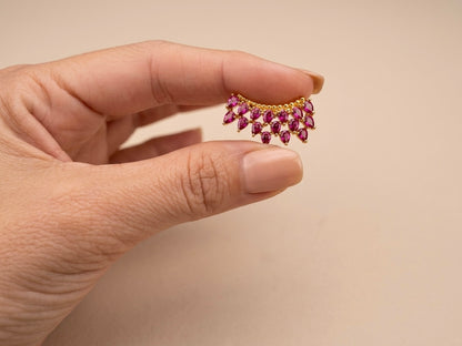 Brinco Ear Cuff Zircônia Rosa Gota Banhado a Ouro
