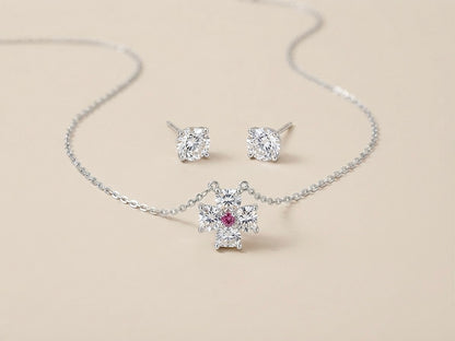 Conjunto Colar Flor e Brincos Ponto de Luz