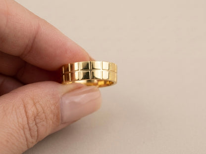 Anel Quadradinhos Banhado a Ouro