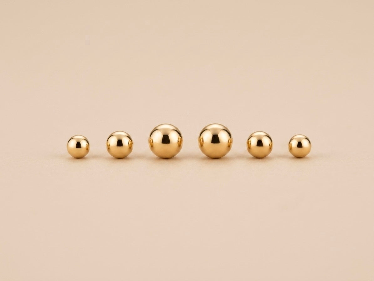 Trio de Brincos Bolinha Lisa Banhado a Ouro 18k