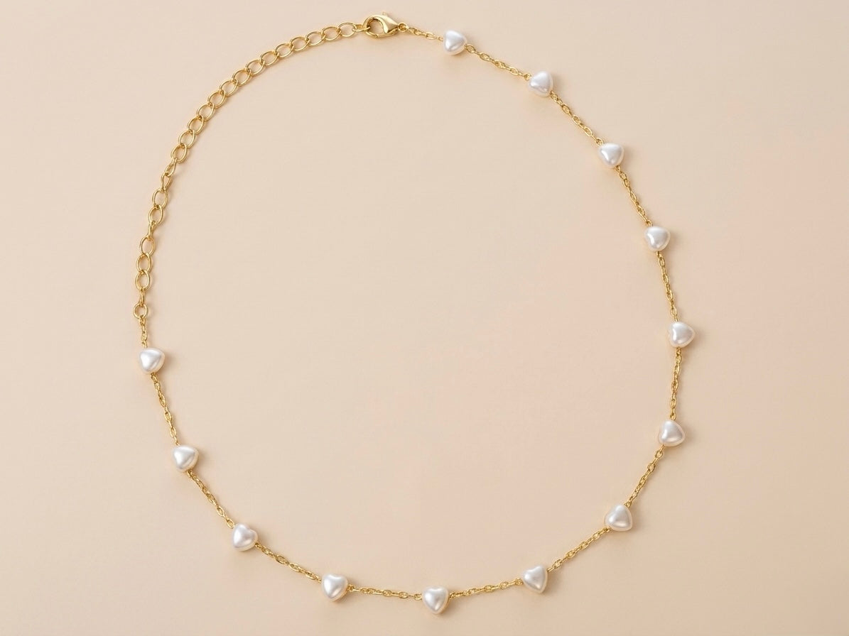 Choker Coração Pérolas Banhada a Ouro