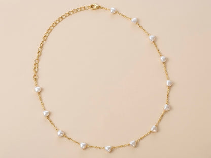Choker Coração Pérolas Banhada a Ouro